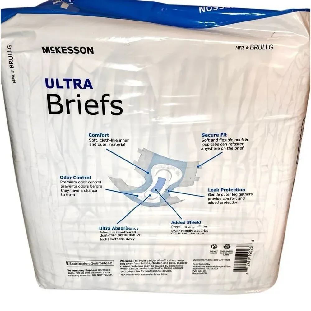 McKesson Incontinence Ultra Briefs 16 Sz L 45”-58” Waist Heavy Absorbency Unisex